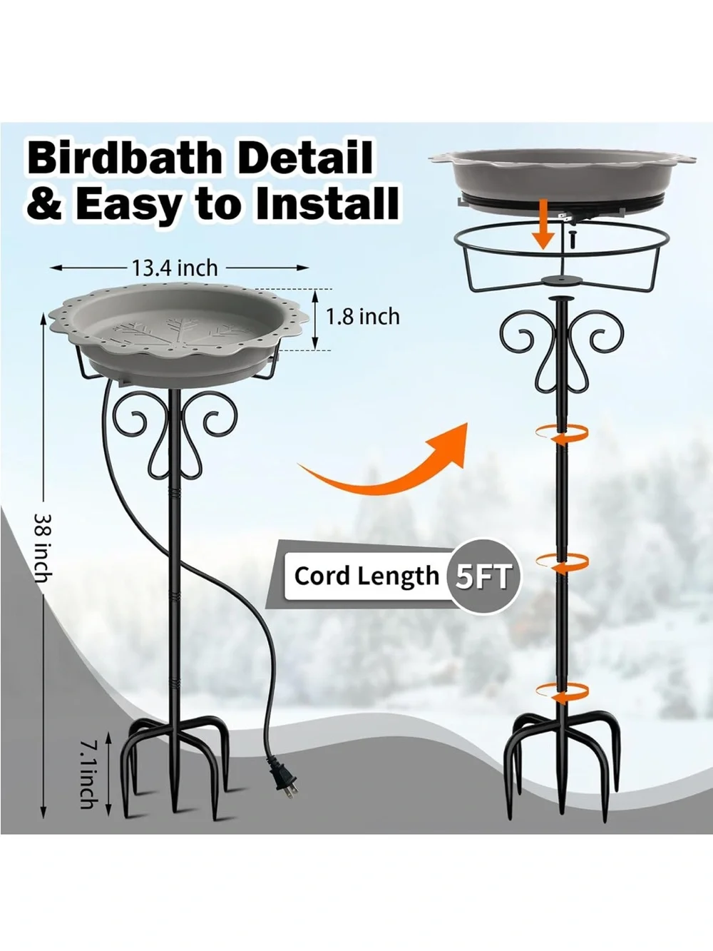 New Open Box Heated Bird Bath for Outside Winter, Powerful 100W Thermostat Contr